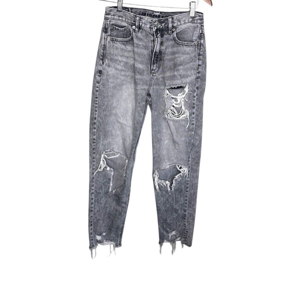 American eagle mom jeans grey ripped rough hem distressed 90s vibe  2 regular